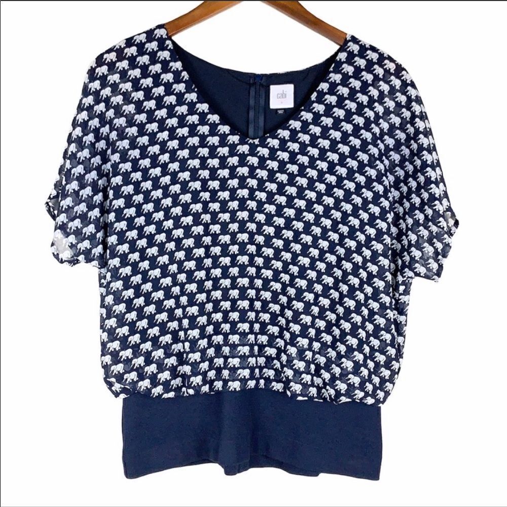 CABI Parade Blouse Navy Elephant Print M - Picture 3 of 7